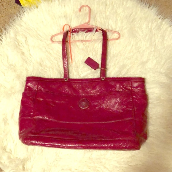 Coach Fuchsia Patent Leather Diaper Bag #F17940 - Picture 1 of 8